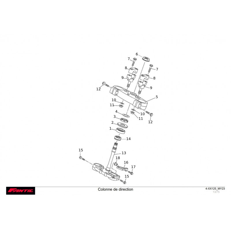 vu éclatée colonne de direction Fantic 125 XX 2023