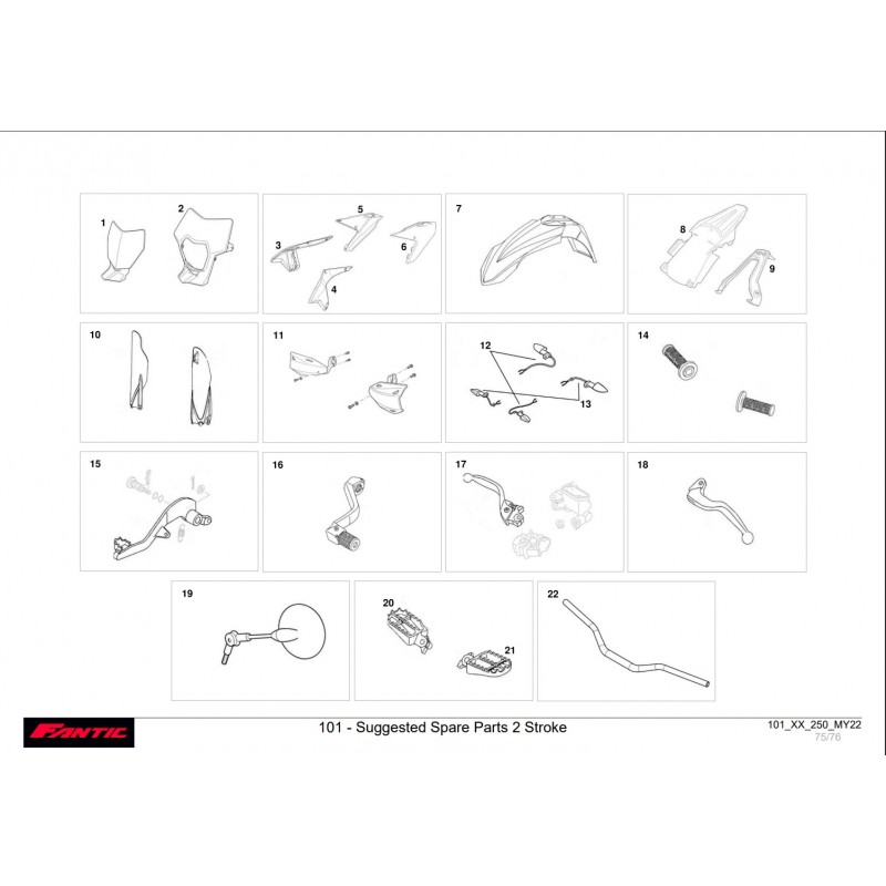 SUGGESTIONS DE PIÈCES CYCLES 250 XX 2022