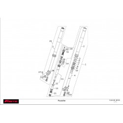 vu éclatée de fourche de Fantic 125 XX 2023