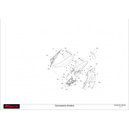 vue éclatées carrosserie arrière Fantic 125 XX 2023