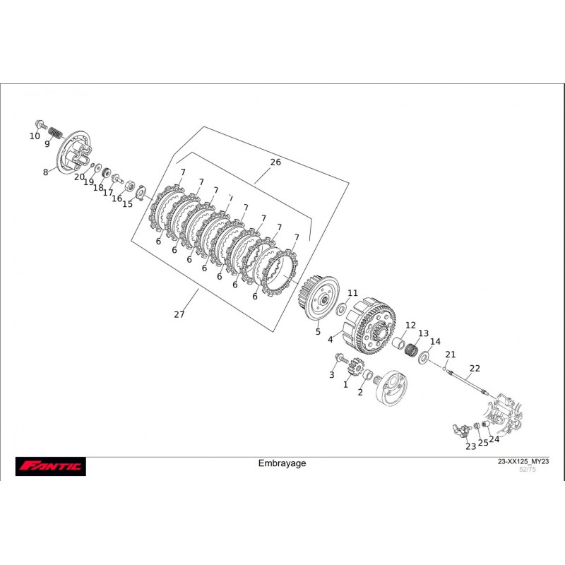 vue éclaté embrayage fantic 125 xx 2023 | drag'on tek