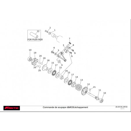 vue éclaté commande soupape d'échappement fantic 125 xx 2023