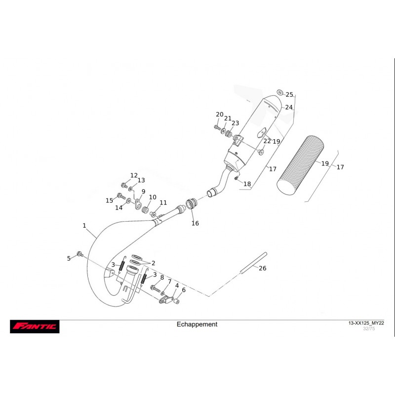 vue éclatée échappement fantic 125 xx 2022