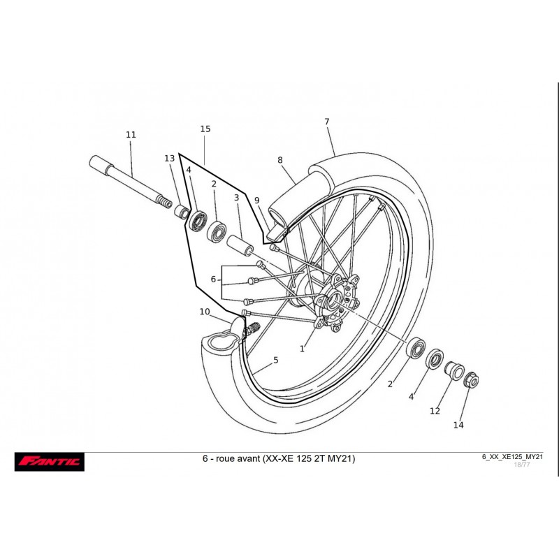 vu éclatée roue avant 125 xx xe2021