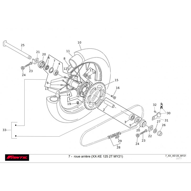 vu éclatée roue arrière 125 xx xe 2021