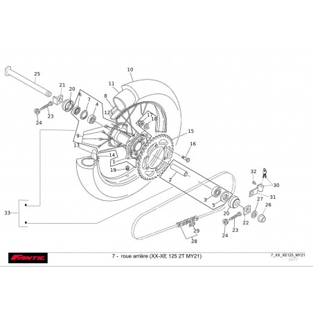 vu éclatée roue arrière 125 xx xe 2021