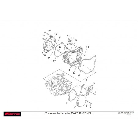 vu éclatée couvercle de carter 125 xx-xe 2021