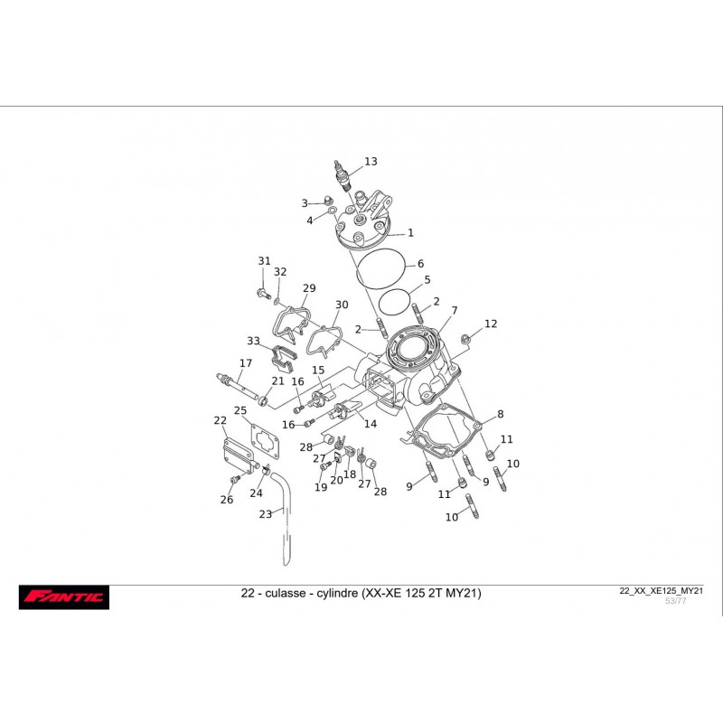 vu éclatée culasse - cylindre 125 XX-XE 2021