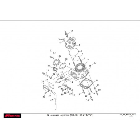 vu éclatée culasse - cylindre 125 XX-XE 2021