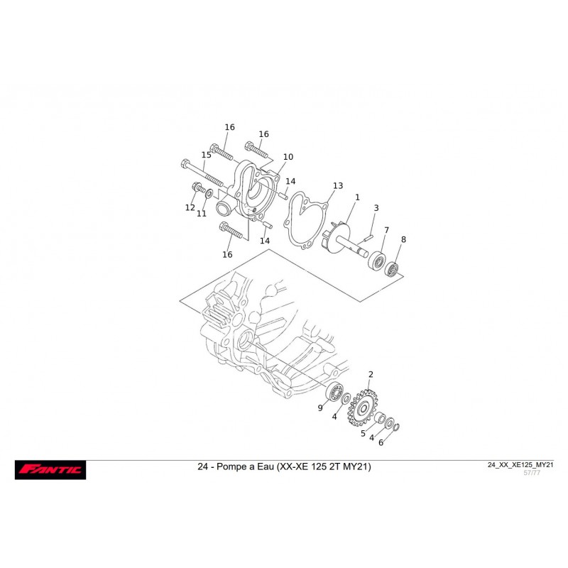 VU éclatée pompe à eau 125 xx-xe 2021