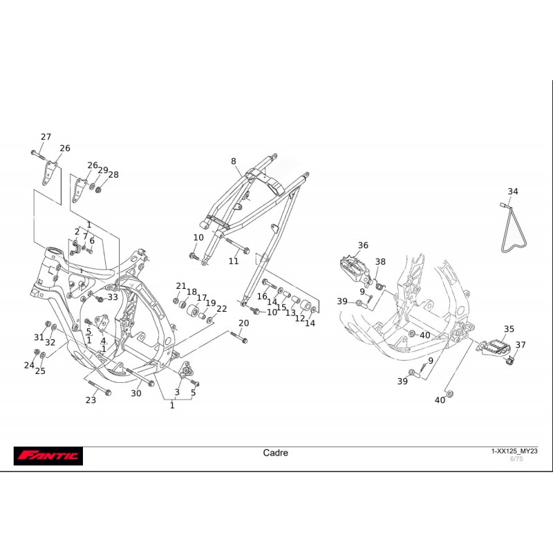 Vue éclatée cadre Fantic 125 XX 2023
