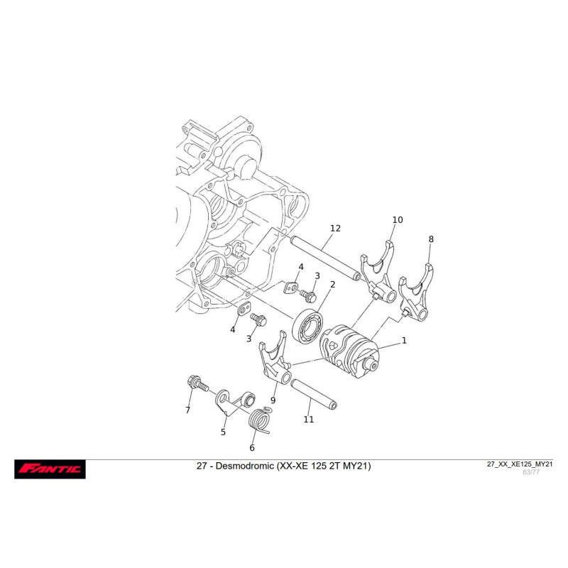 vu éclatée barillet de sélection de boite de vitesse fantic 125 xx-xe 2021