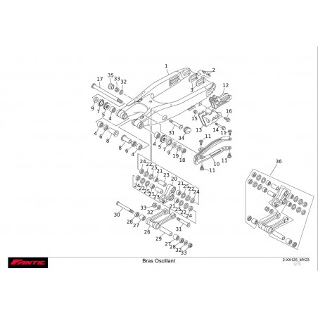 Vu éclatée bras oscillant Fantic 125 XX 2023